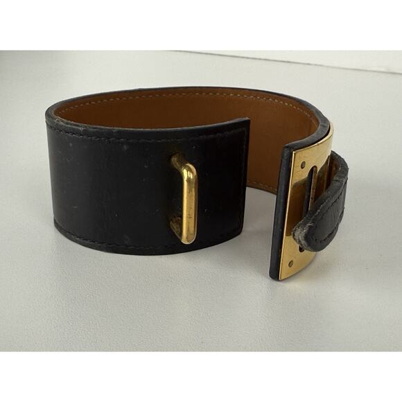 HERMES Intense Leather Bracelet Black Gold Hardware - Picture 5 of 10